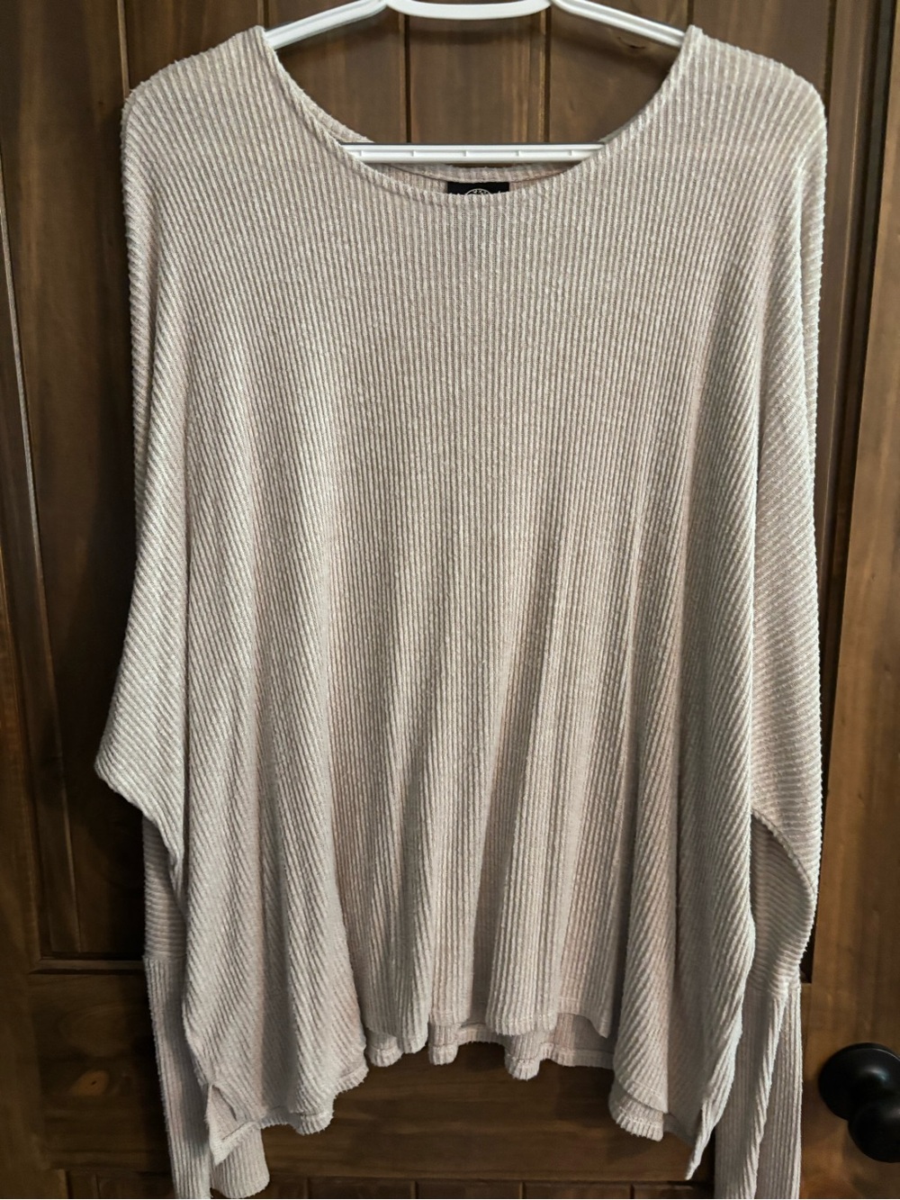 Bobeau Ribbed Lightweight Oversized Top - Neutral Beige 2X
